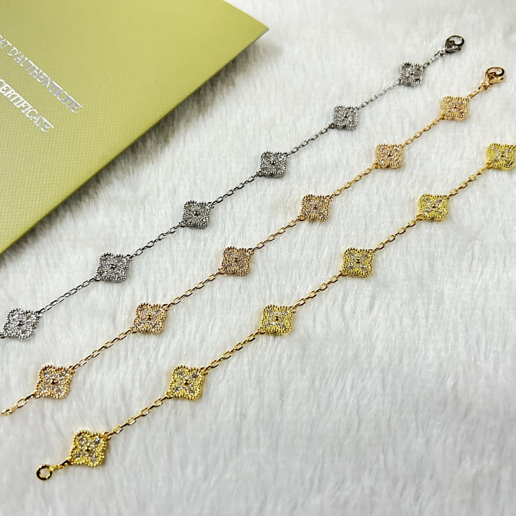 [⭐JeweliWhal]クローバー 6モチーフ ダイヤモンドブレスレット