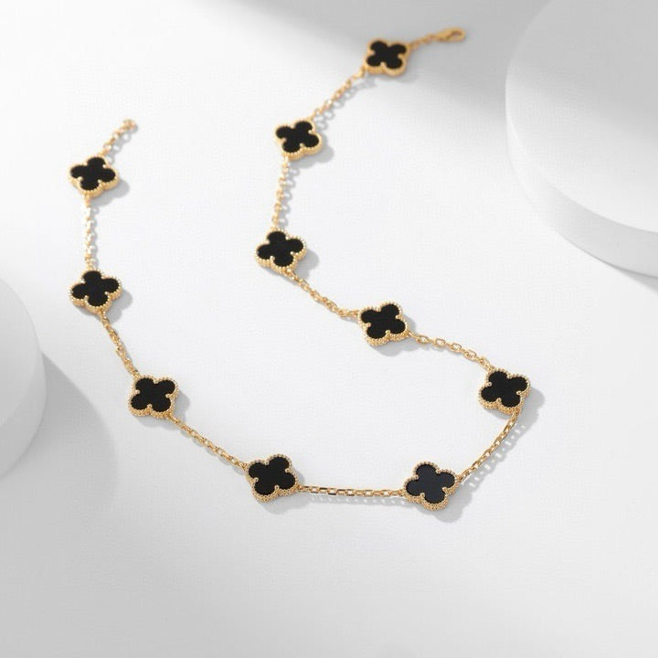 [⭐JeweliWhal]CLOVER 10 MOTIFS ONYX NECKLACE