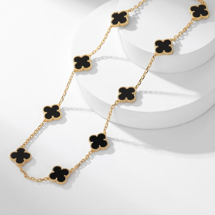 [⭐JeweliWhal]CLOVER 10 MOTIFS ONYX NECKLACE