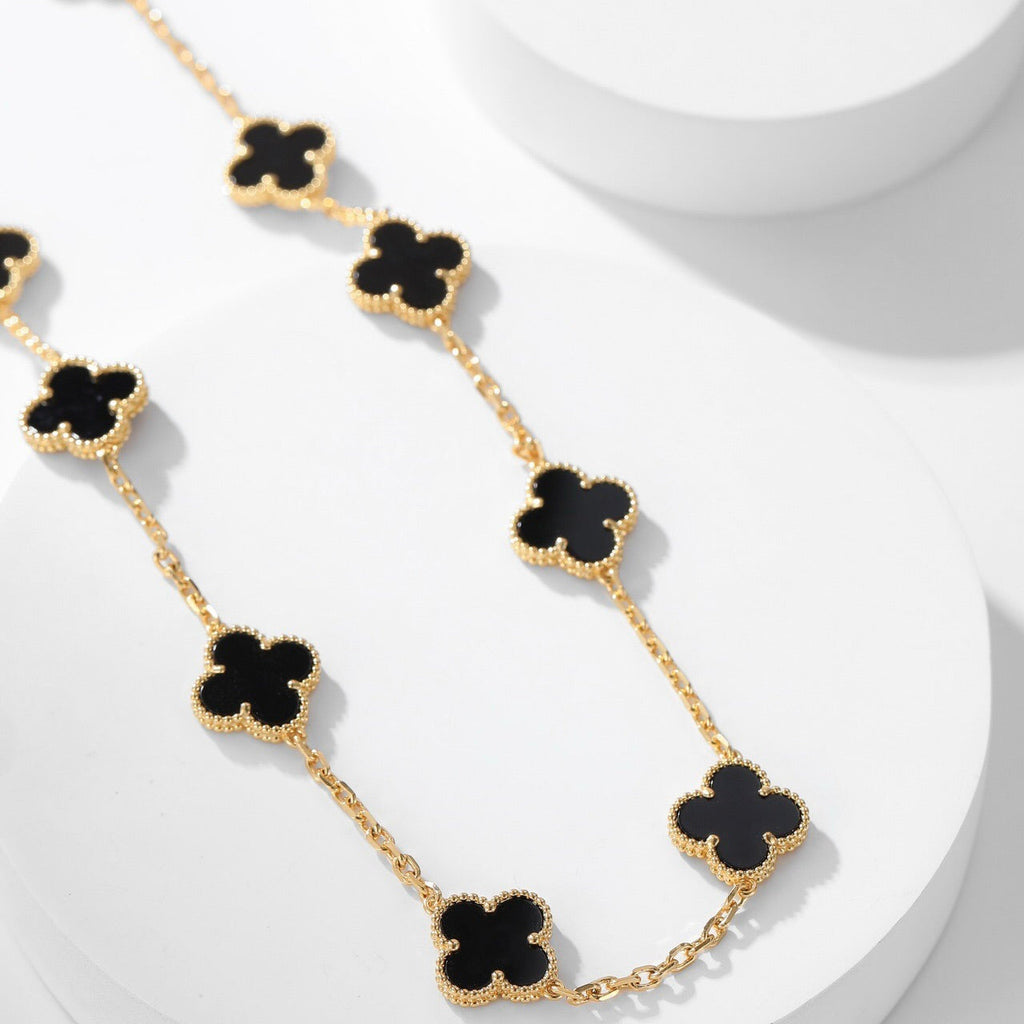 [⭐JeweliWhal]CLOVER 10 MOTIFS ONYX NECKLACE