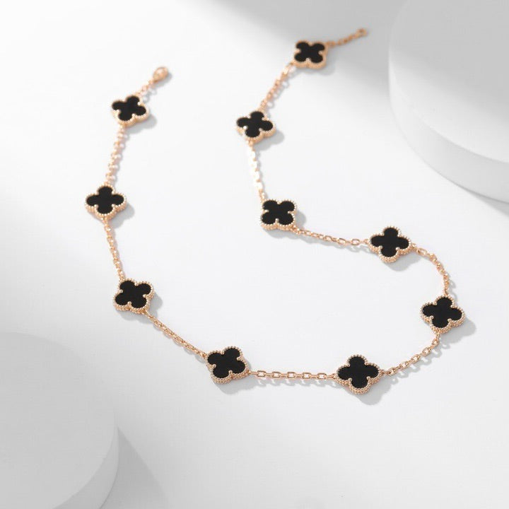 [⭐JeweliWhal]CLOVER 10 MOTIFS ONYX NECKLACE
