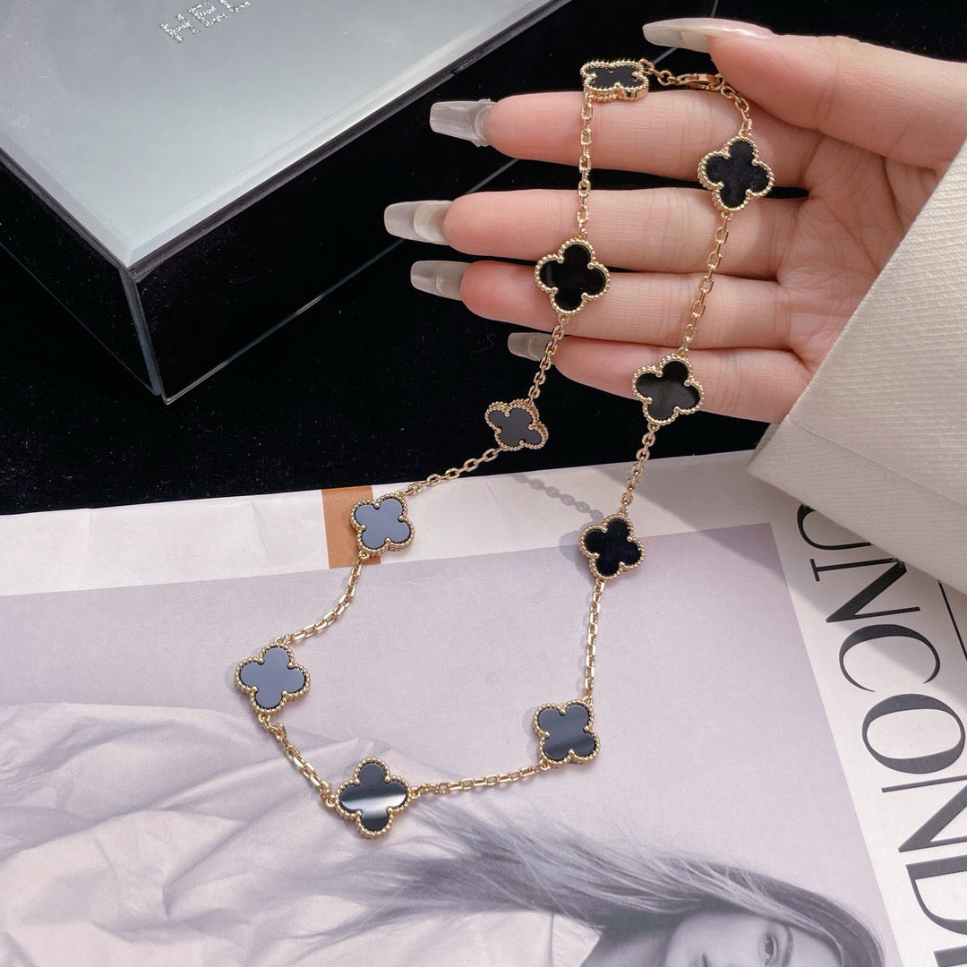 [⭐JeweliWhal]CLOVER 10 MOTIFS ONYX NECKLACE