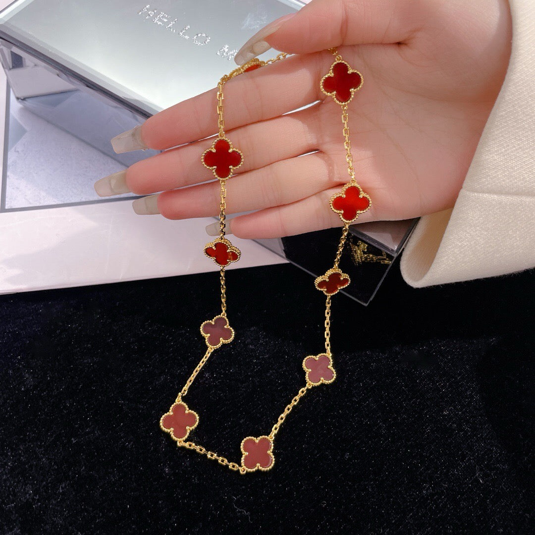 [⭐JeweliWhal]CLOVER 10 MOTIFS CARNELIAN NECKLACE