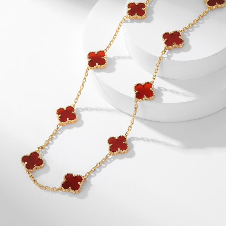 [⭐JeweliWhal]CLOVER 10 MOTIFS CARNELIAN NECKLACE