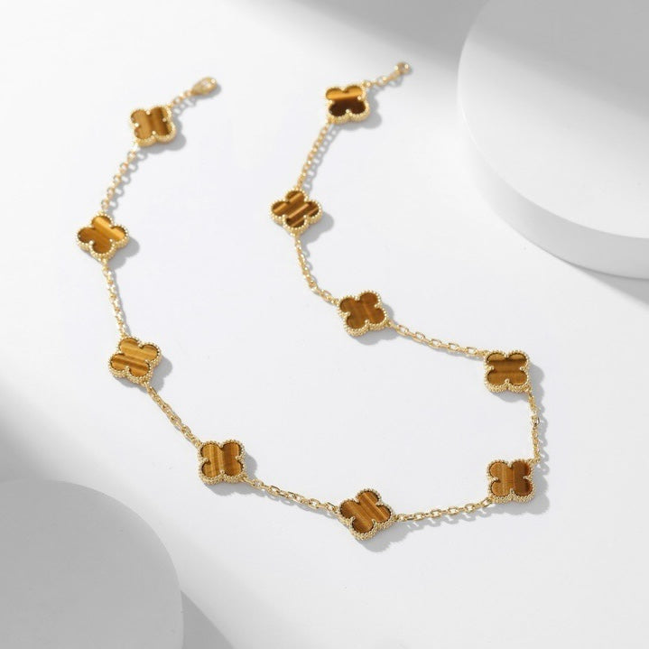 [⭐JeweliWhal]CLOVER 10 MOTIFS TIGER EYE NECKLACE