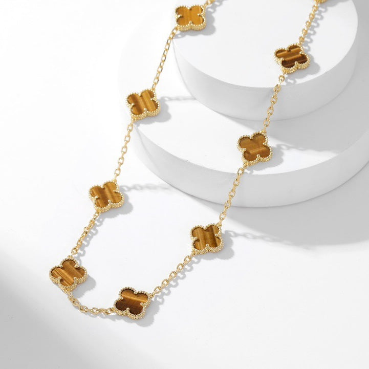 [⭐JeweliWhal]CLOVER 10 MOTIFS TIGER EYE NECKLACE
