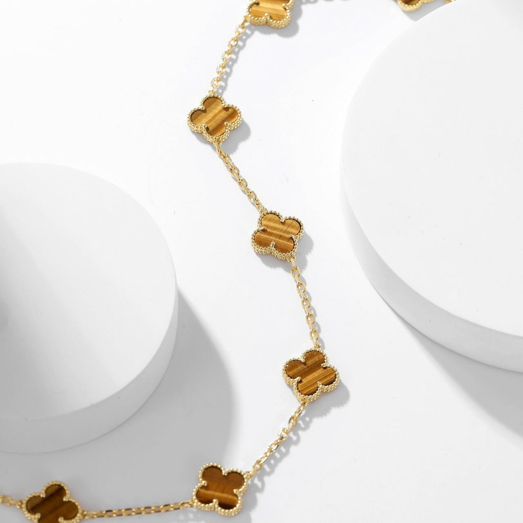 [⭐JeweliWhal]CLOVER 10 MOTIFS TIGER EYE NECKLACE
