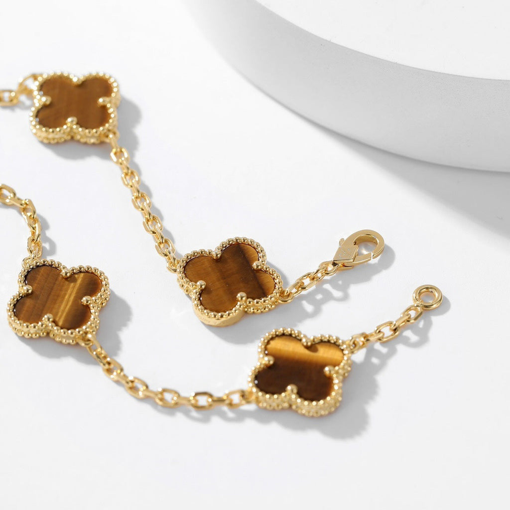 [⭐JeweliWhal]CLOVER 10 MOTIFS TIGER EYE NECKLACE