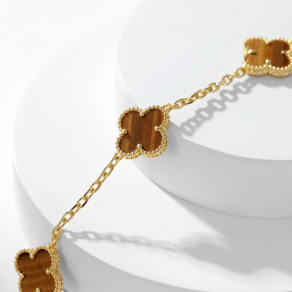 [⭐JeweliWhal]CLOVER 10 MOTIFS TIGER EYE NECKLACE