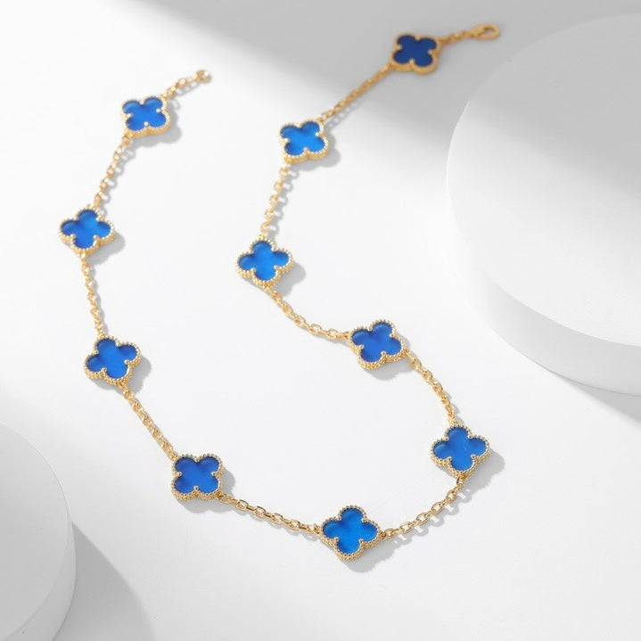 [⭐JeweliWhal]CLOVER 10 MOTIFS BLUE AGATE NECKLACE