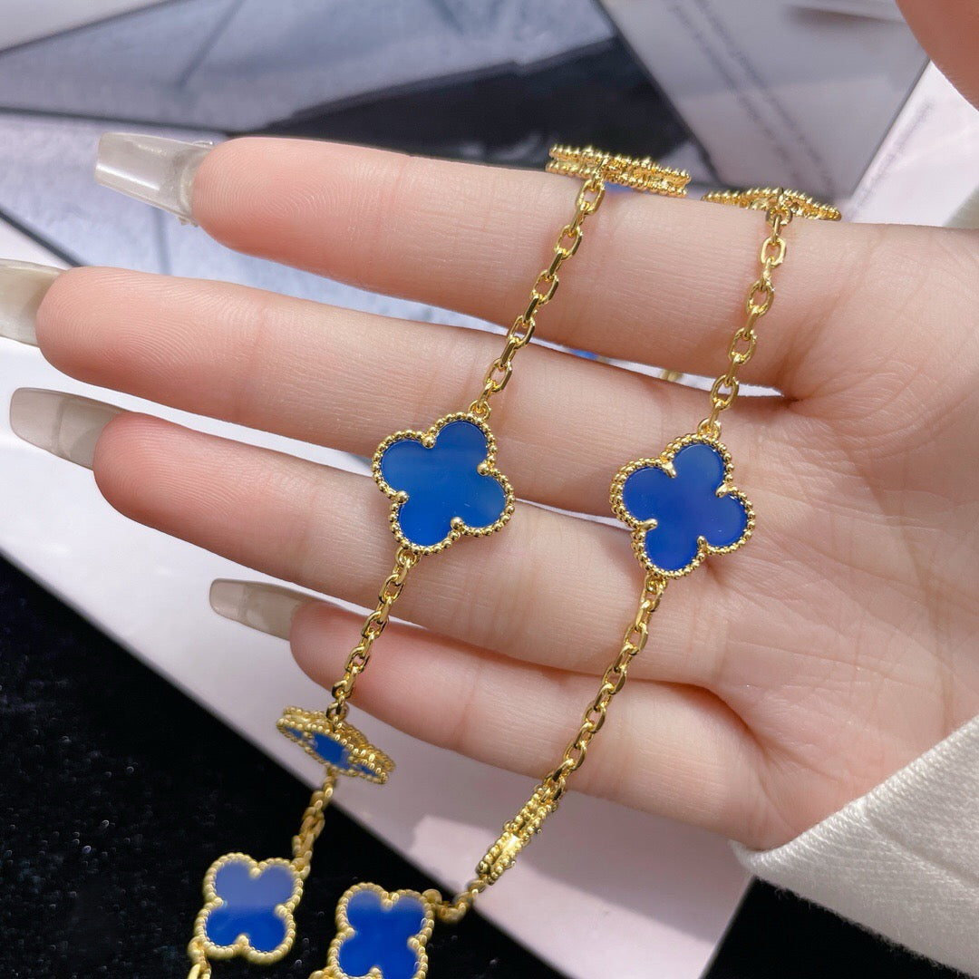 [⭐JeweliWhal]CLOVER 10 MOTIFS BLUE AGATE NECKLACE
