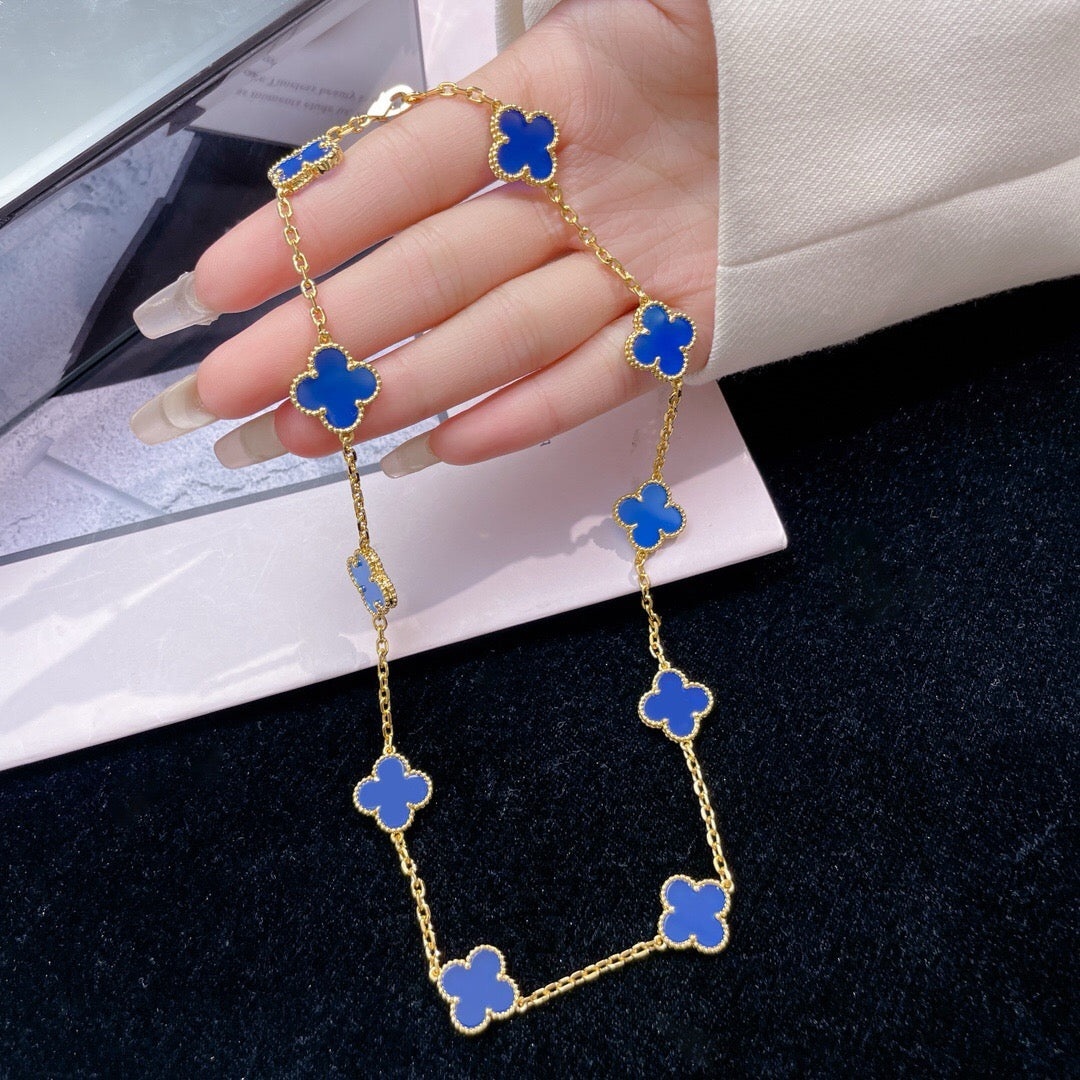 [⭐JeweliWhal]CLOVER 10 MOTIFS BLUE AGATE NECKLACE