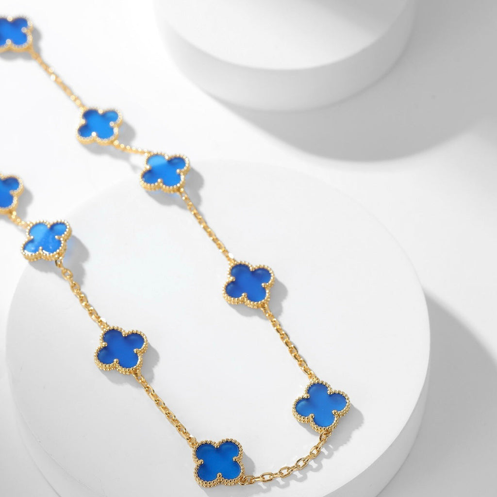 [⭐JeweliWhal]CLOVER 10 MOTIFS BLUE AGATE NECKLACE