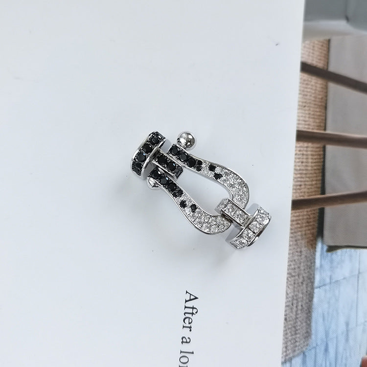 [⭐JeweliWhal]フォース ラージ ホースシュー ブラック ホワイト ダイヤモンド ブレスレット ローズゴールド