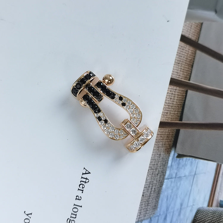 [⭐JeweliWhal]FORCE LARGE HORSESHOE BLACK WHITE DIAMOND BRACELET SILVER