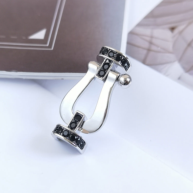 [⭐JeweliWhal]フォース ラージホースシュー ブラックダイヤモンドブレスレット シルバー