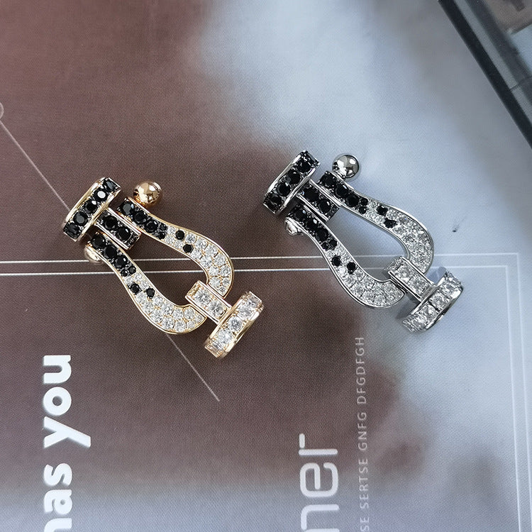 [⭐JeweliWhal]FORCE LARGE HORSESHOE BLACK WHITE DIAMOND BRACELET SILVER