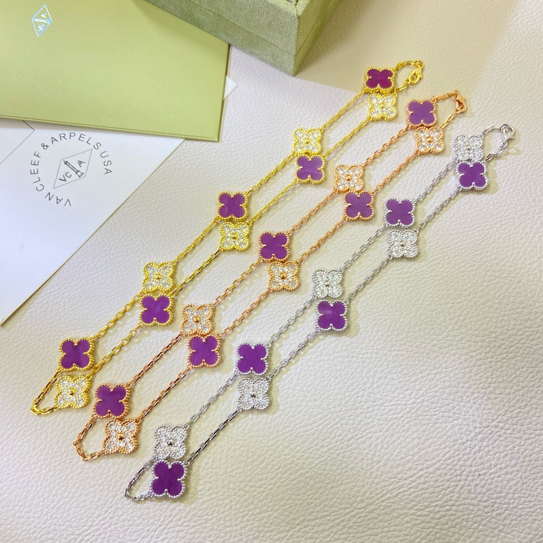 [⭐JeweliWhal Jewelry]CLOVER 10 MOTIFS  PURPLE VIOLET DIAMOND NECKLACE