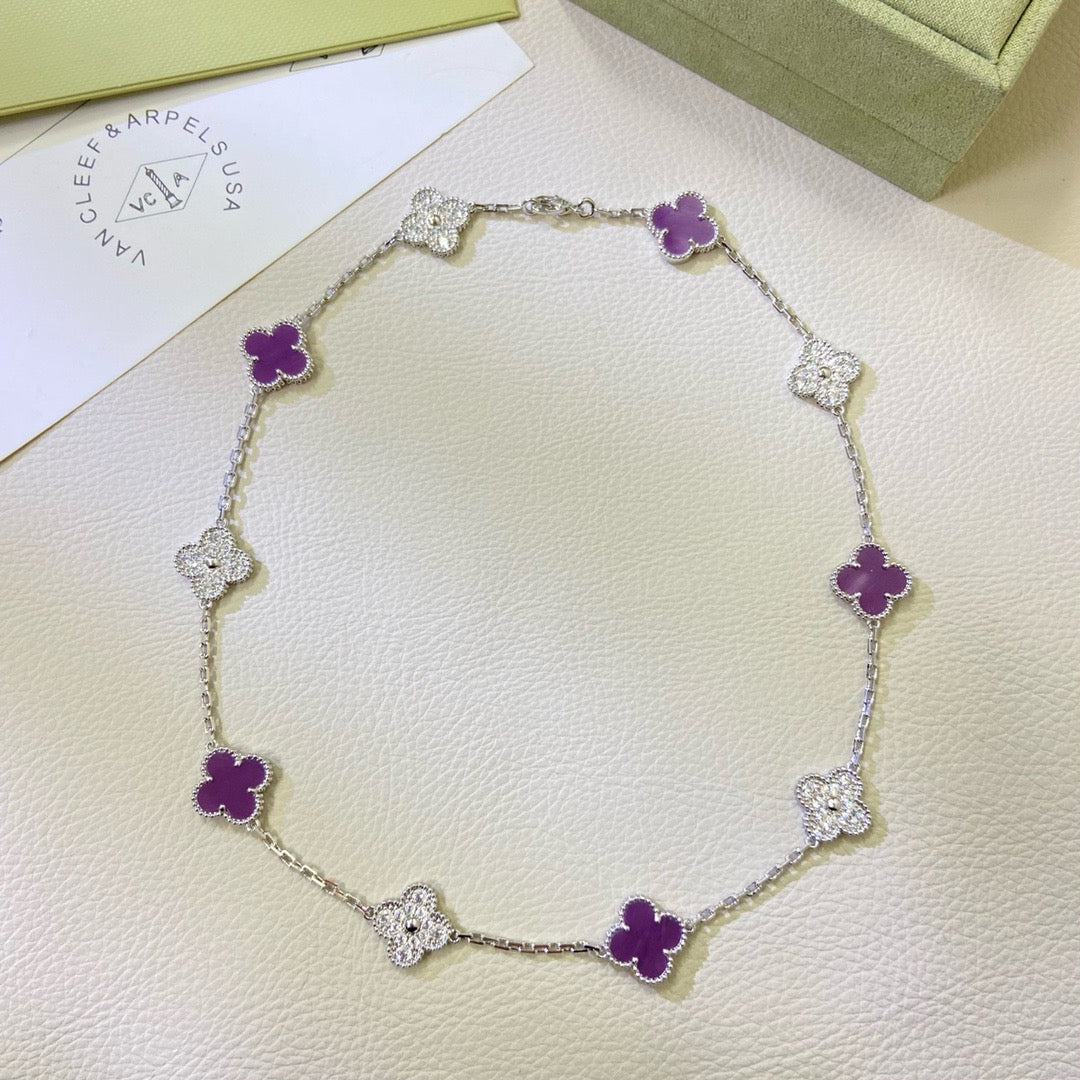 [⭐JeweliWhal Jewelry]CLOVER 10 MOTIFS  PURPLE VIOLET DIAMOND NECKLACE