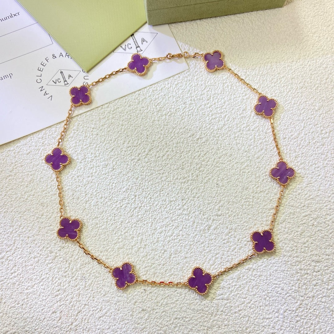 [⭐JeweliWhal Jewelry]CLOVER 10 MOTIFS  PURPLE VIOLET  NECKLACE