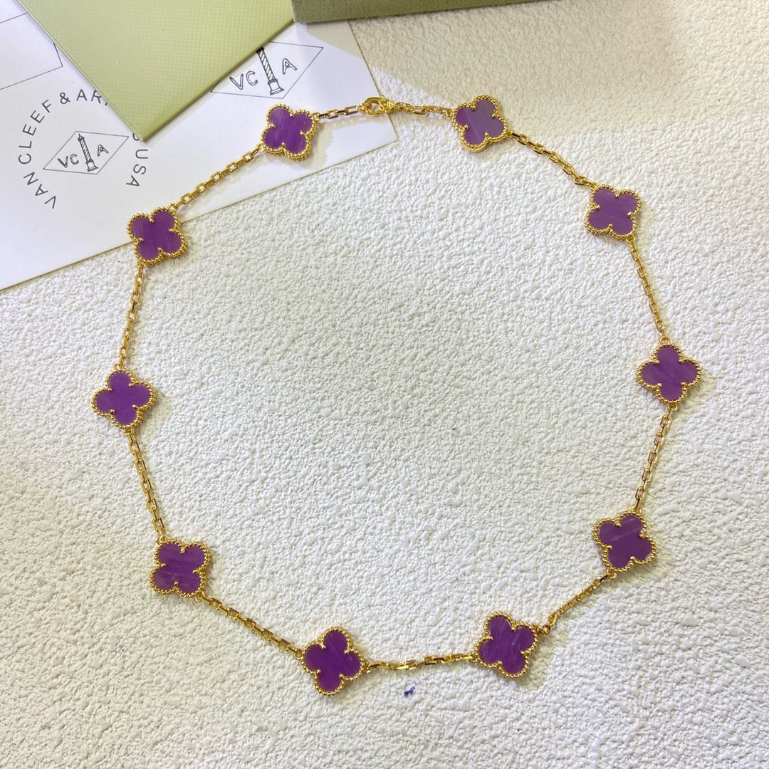 [⭐JeweliWhal Jewelry]CLOVER 10 MOTIFS  PURPLE VIOLET  NECKLACE