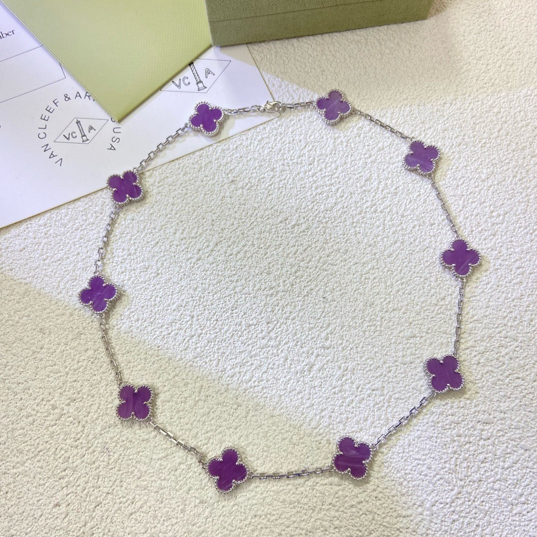 [⭐JeweliWhal Jewelry]CLOVER 10 MOTIFS  PURPLE VIOLET  NECKLACE