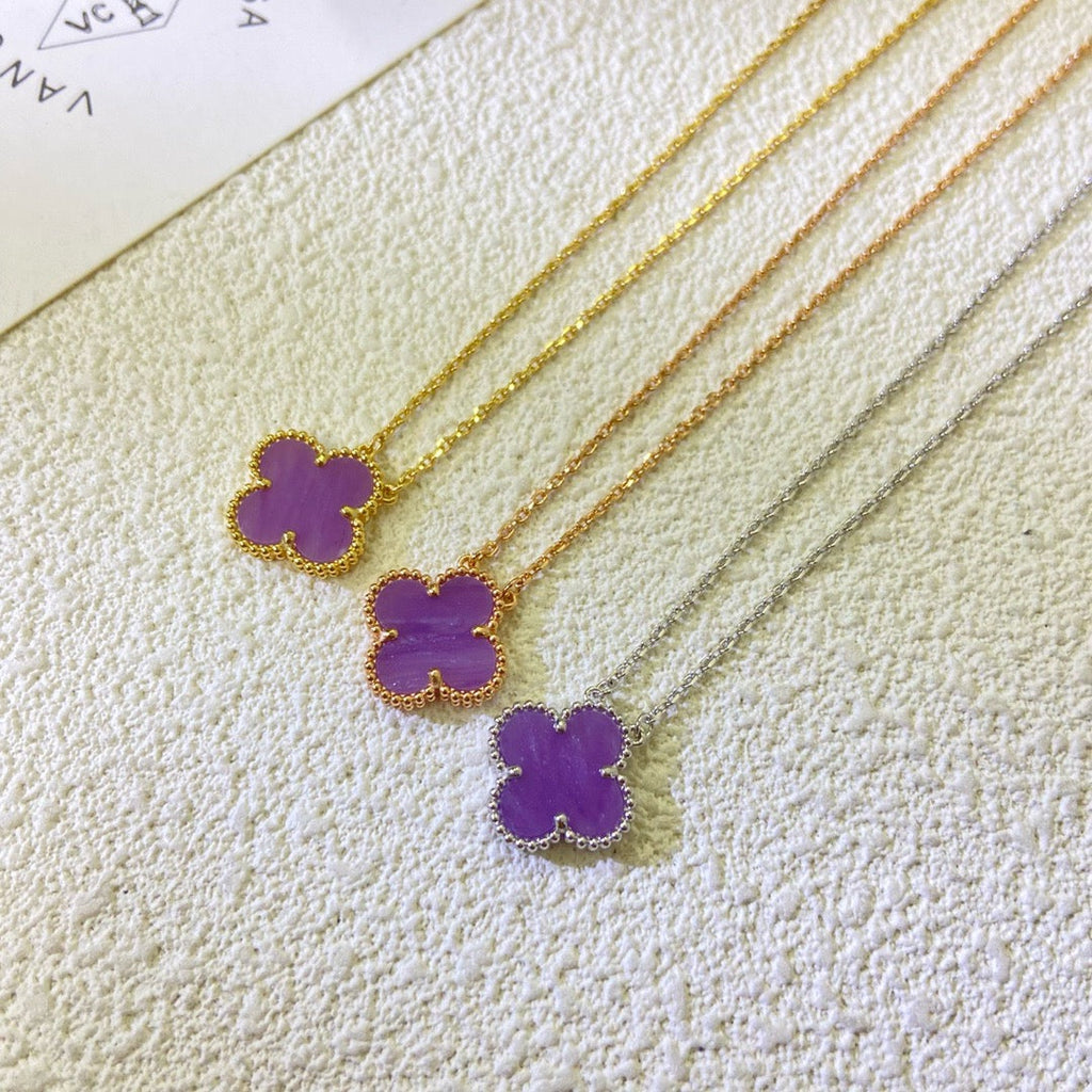 [⭐JeweliWhal Jewelry]CLOVER 15MM  PURPLE VIOLET NECKLACE
