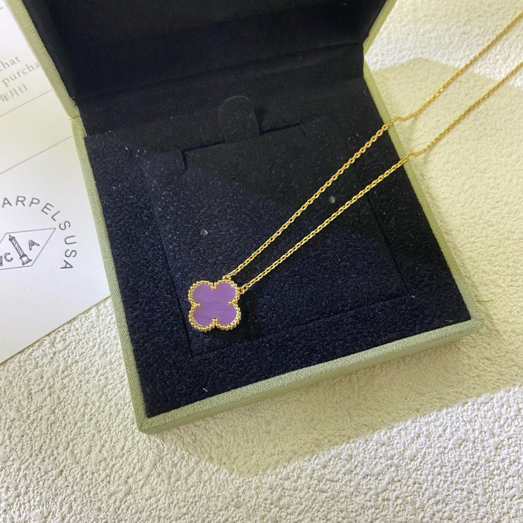 [⭐JeweliWhal Jewelry]CLOVER 15MM  PURPLE VIOLET NECKLACE