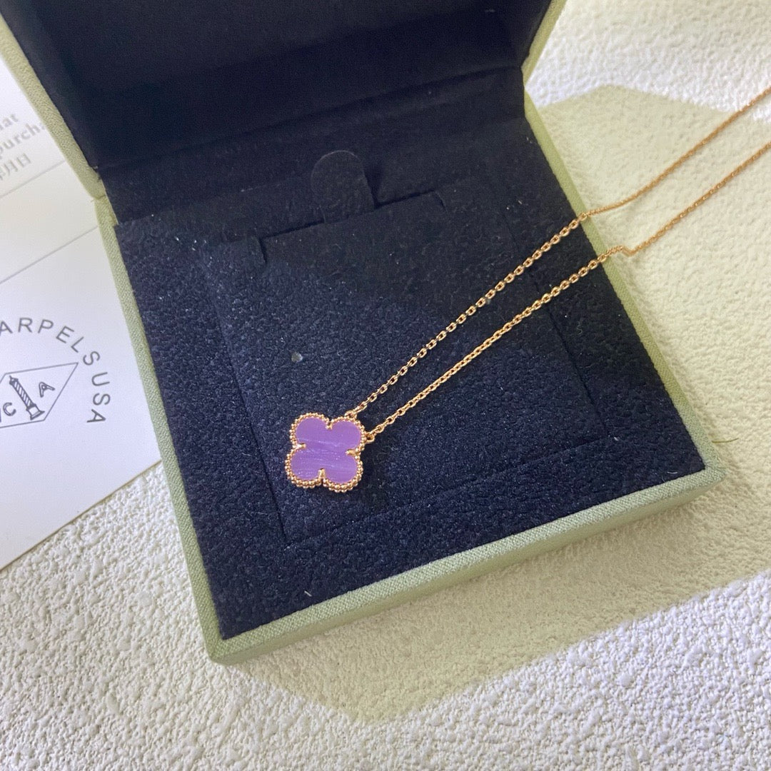 [⭐JeweliWhal Jewelry]CLOVER 15MM  PURPLE VIOLET NECKLACE