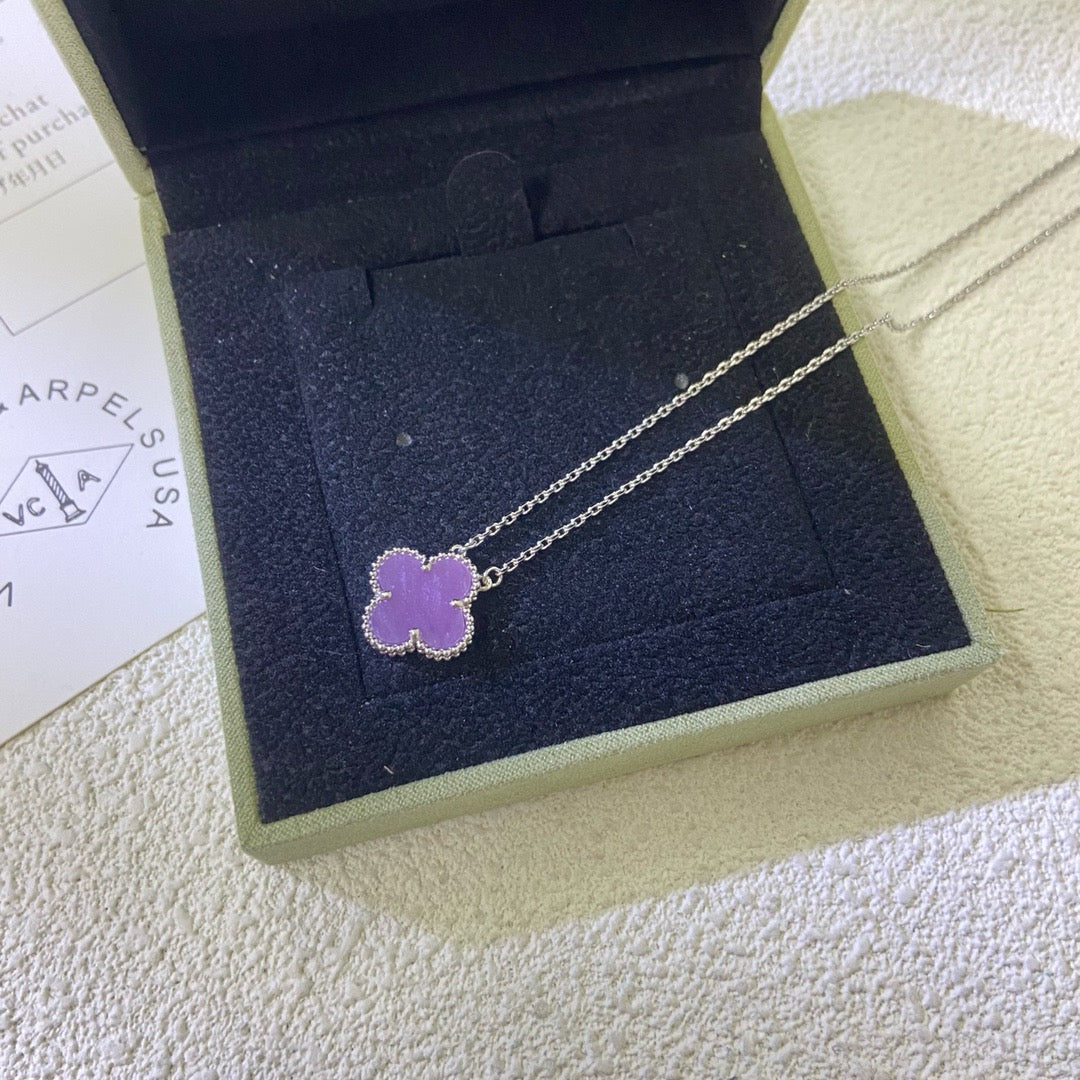 [⭐JeweliWhal Jewelry]CLOVER 15MM  PURPLE VIOLET NECKLACE
