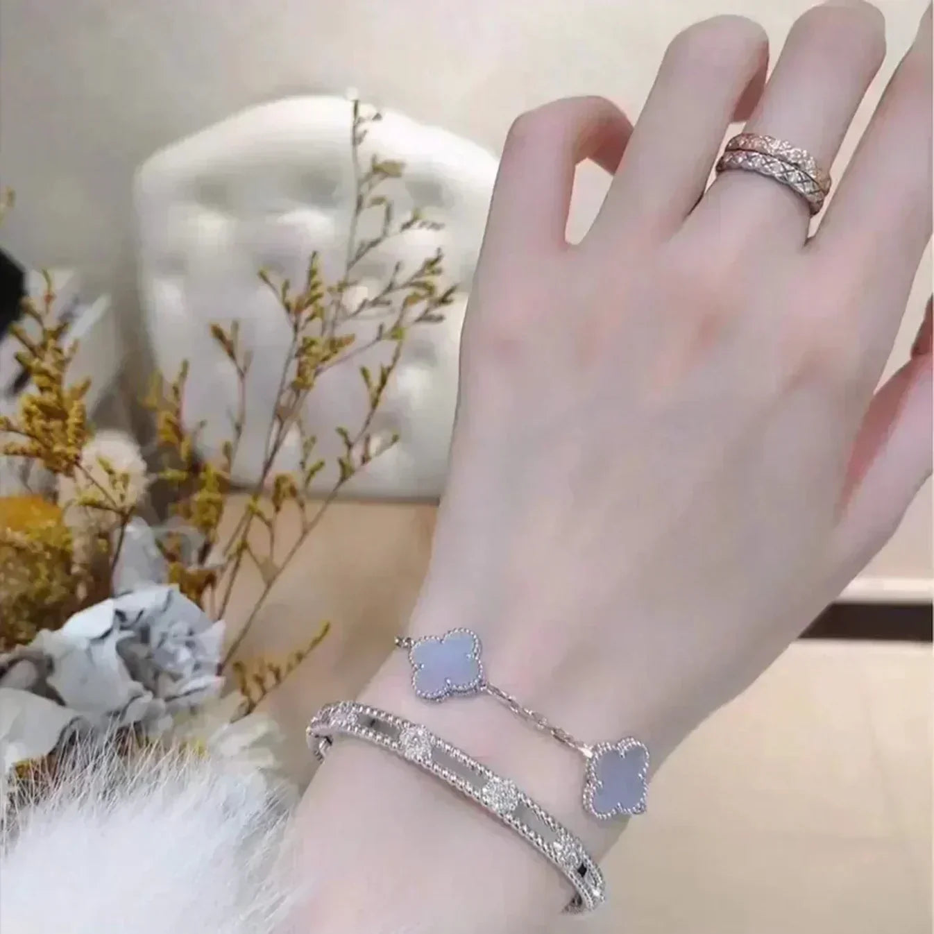 [⭐JeweliWhal] CLOVER 5 MOTIF PURPLE CHALCEDONY BRACELET COLLECTION