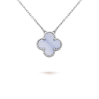 [⭐JeweliWhal]CLOVER 15MM BLUE CHALCEDONY NECKLACE SILVER