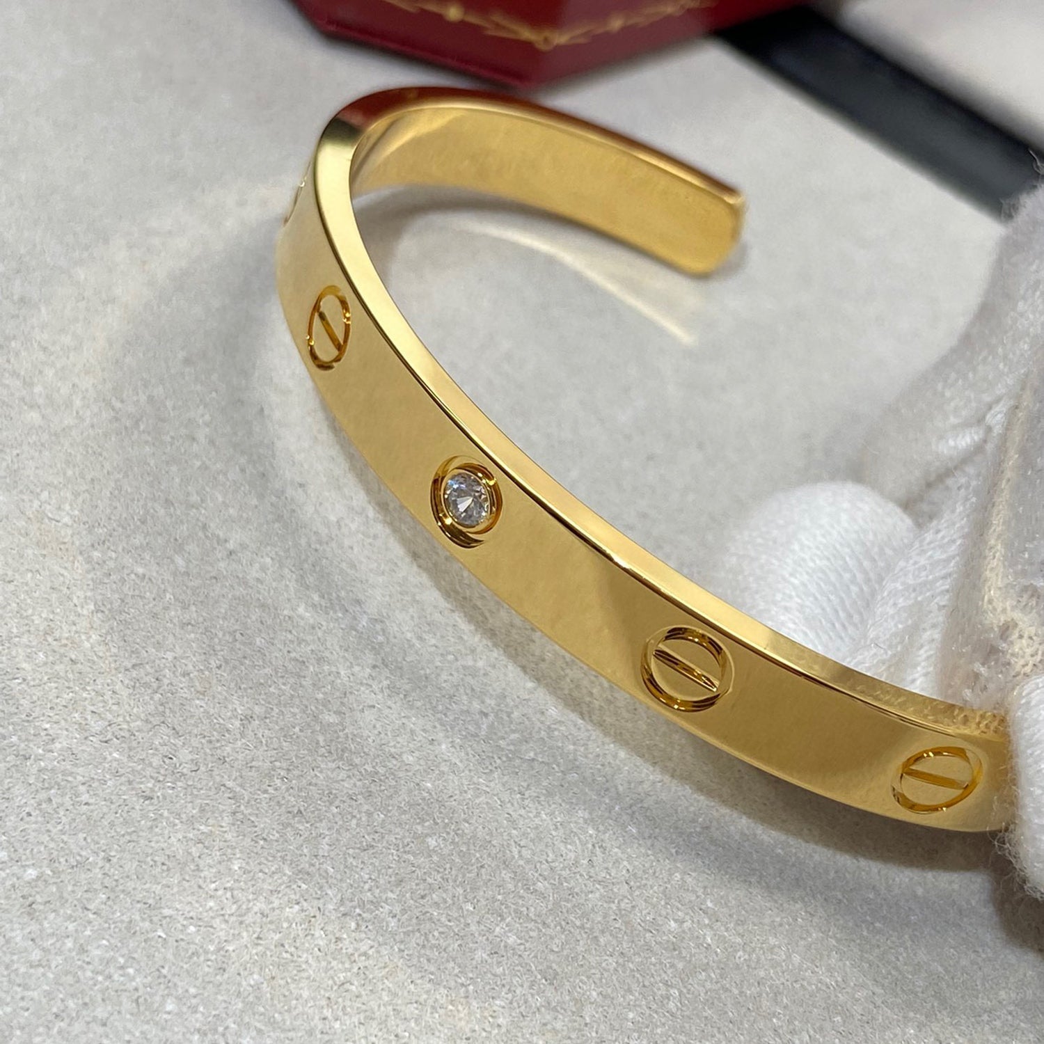 [⭐JeweliWhal]LOVE BRACELET 6.1MM 1 DIAMOND OPEN CUFF