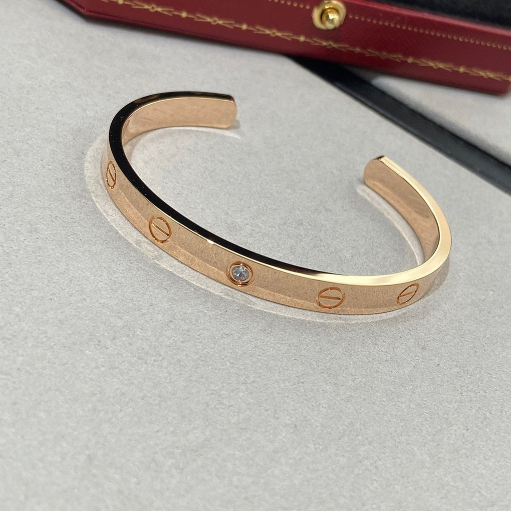 [⭐JeweliWhal]LOVE BRACELET 6.1MM 1 DIAMOND OPEN CUFF