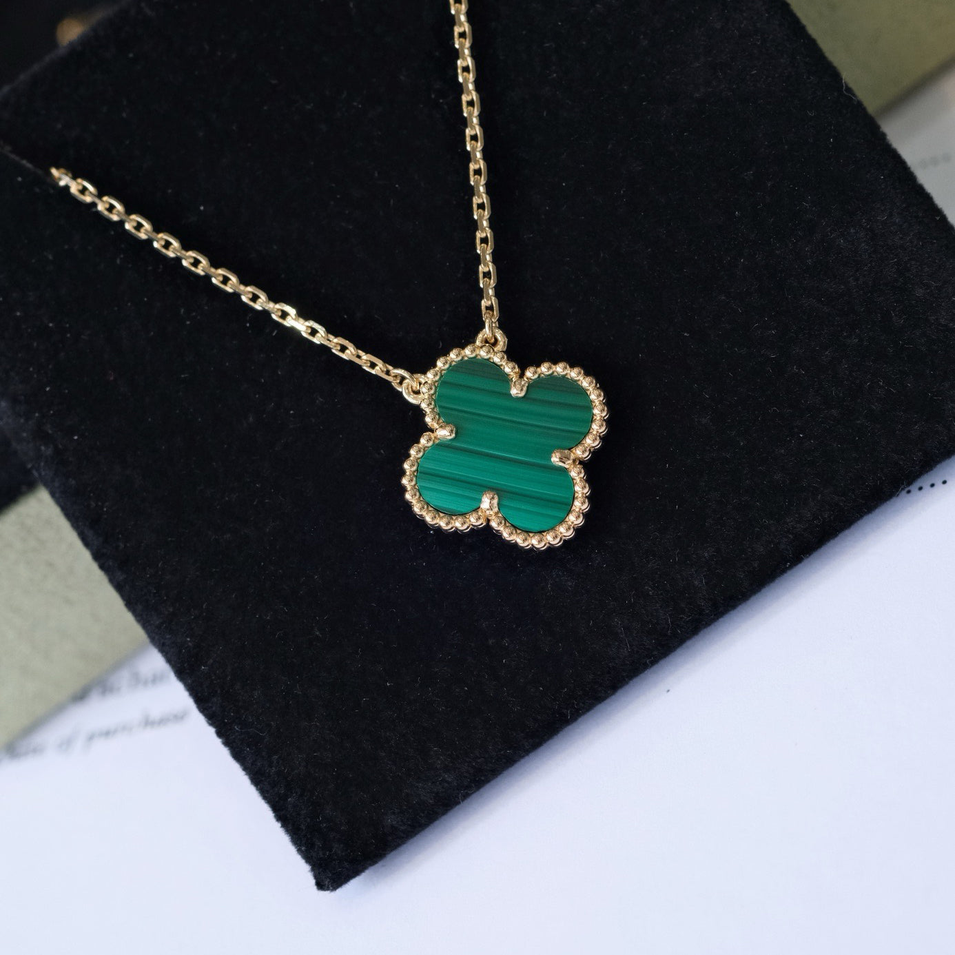 [⭐JeweliWhal]CLOVER 15MM MALACHITE SINGLE FLOWER  NECKLACE
