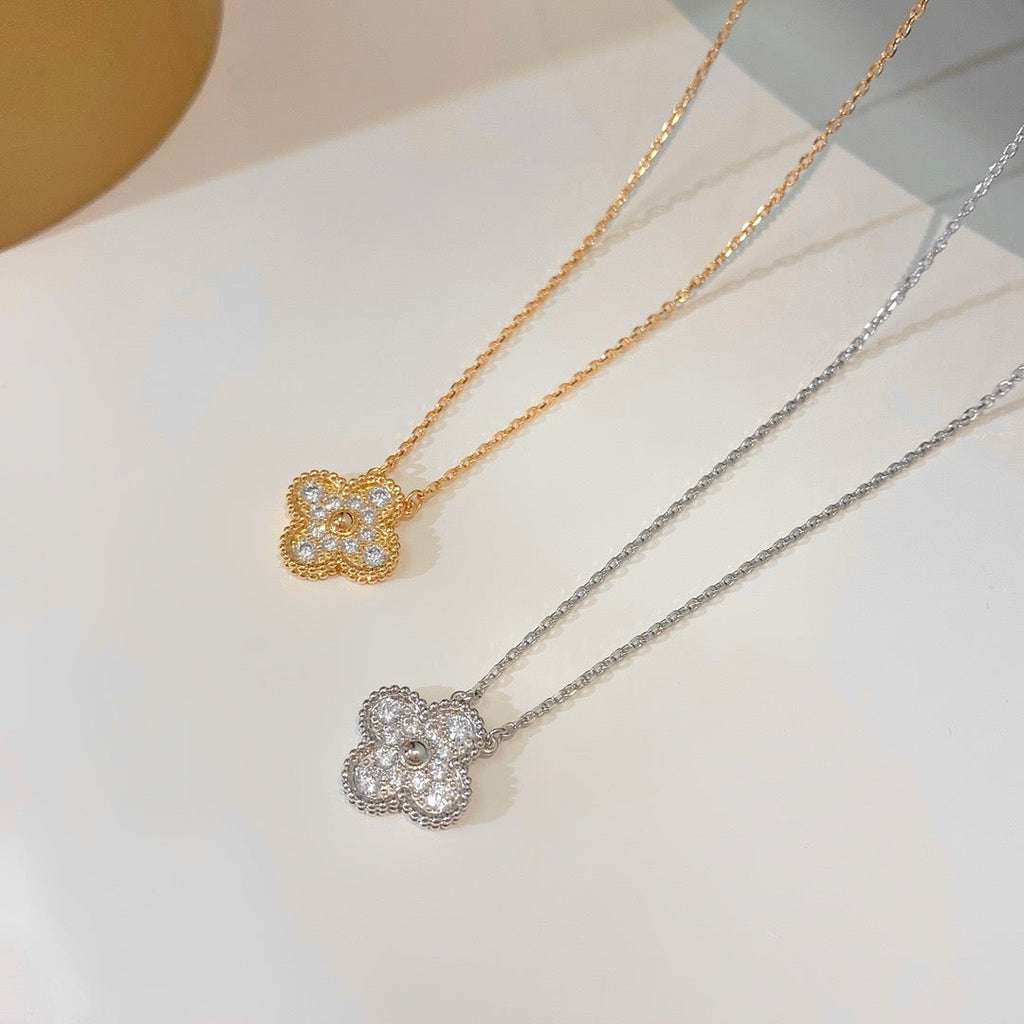 [⭐JeweliWhal]クローバー 15mm ダイヤモンド シングルフラワーネックレス