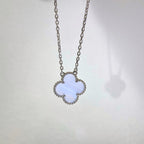 [⭐JeweliWhal]CLOVER 15MM BLUE CHALCEDONY NECKLACE SILVER