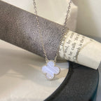 [⭐JeweliWhal]CLOVER 15MM BLUE CHALCEDONY NECKLACE SILVER