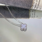 [⭐JeweliWhal]CLOVER 15MM BLUE CHALCEDONY NECKLACE SILVER