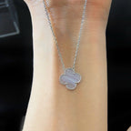 [⭐JeweliWhal]CLOVER 15MM BLUE CHALCEDONY NECKLACE SILVER