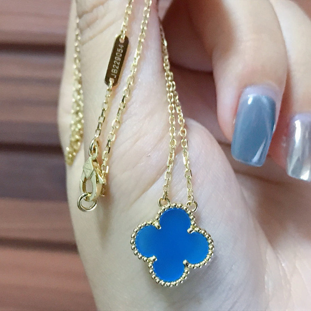 [⭐JeweliWhal]CLOVER 15MM BLUE AGATE NECKLACE