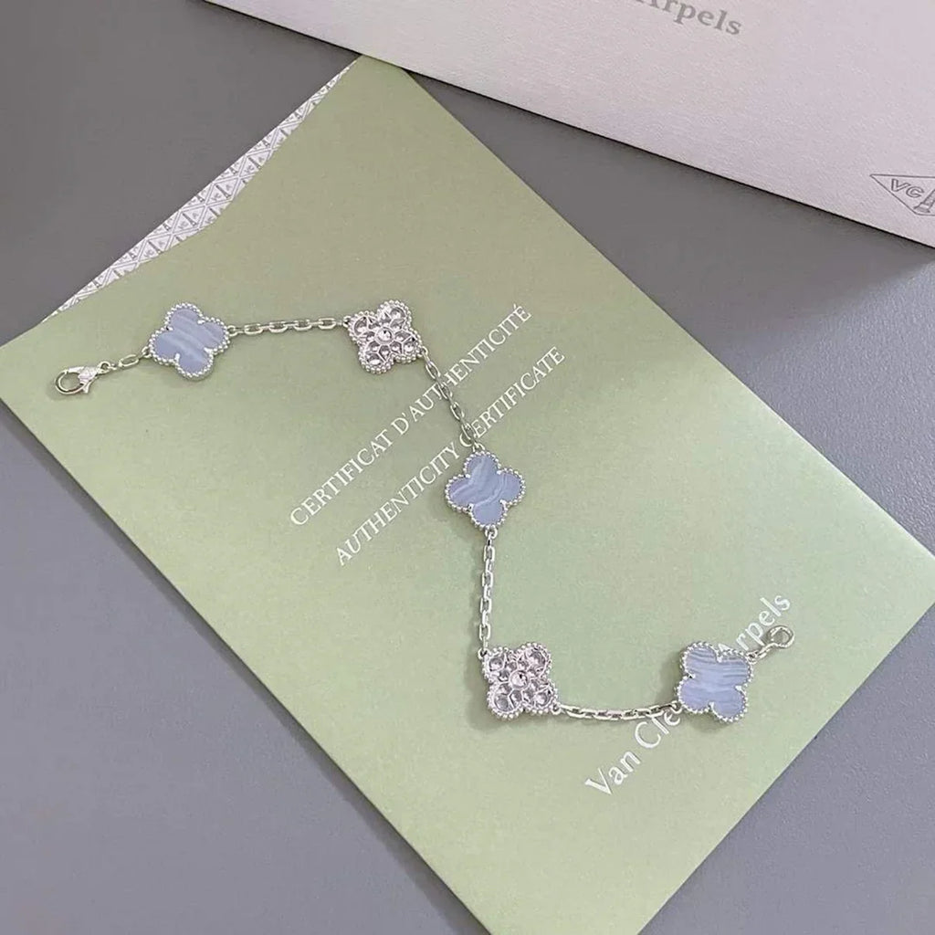 [⭐JeweliWhal] CLOVER 5 MOTIF PURPLE CHALCEDONY BRACELET COLLECTION