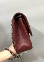 FLAP BAG 25 IN WINE CAVIAR LAMBSKIN SILVER HARDWARE
