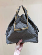 CC 25 HANDBAG IN GRAY 40 SUEDE CALFSKIN GOLD HARDWARE