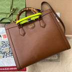 ミディアム ダイアナ トートバッグ 35インチ ブラウン ラッカー カーフスキン バンブーハンドル