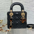 SMALL 20 LADY BAG IN BLACK MACROCANNAGE LAMBSKIN WITH GOLD HARDWARE