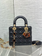 SMALL 20 LADY BAG IN BLACK MACROCANNAGE LAMBSKIN WITH GOLD HARDWARE