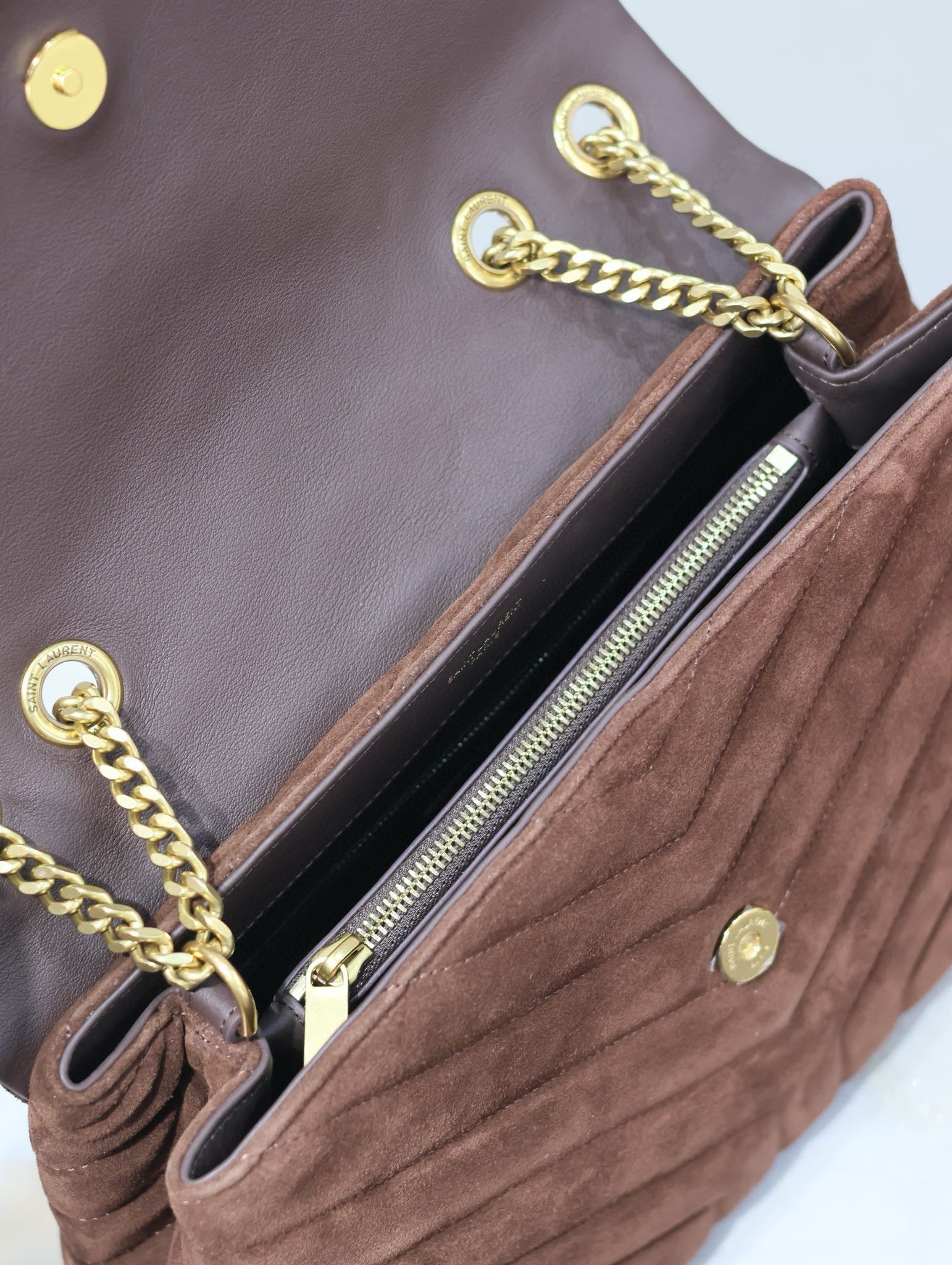 ルル 32 ブラウン スエード カーフスキン ゴールド金具