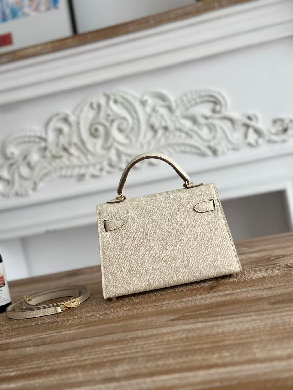 HM KELLY MINI 19 WHITE CALFSKIN GOLD HARDWARE