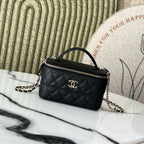 VANITY 17 キャビア ハンドル付き ブラックカーフスキン ゴールド金具